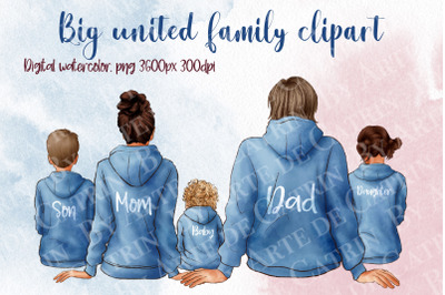 Big United Family Clipart,  Family in Hoodies