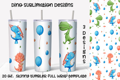 Cute Dino sublimation design. Skinny tumbler wrap design