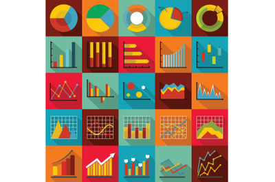 Chart diagram icon set, flat style