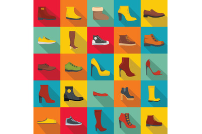 Footwear shoes icon set, flat style