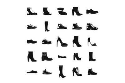 Footwear shoes icon set, simple style