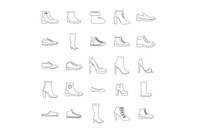 Footwear shoes icon set, outline style