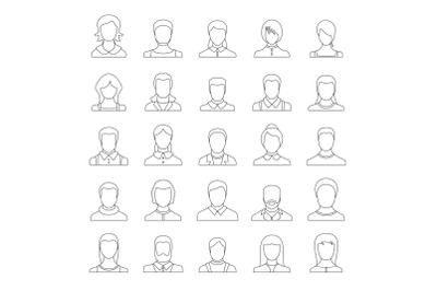 Avatar user icon set, outline style