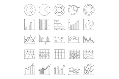 Chart diagram icon set, outline style