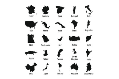 Country map icon set, simple style