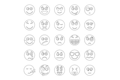 Smile icon set, outline style