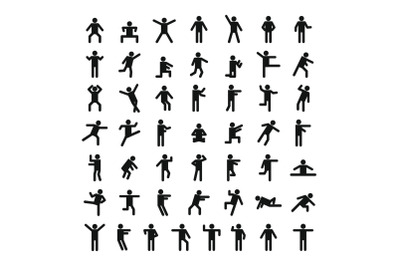 Man people stick icon set, simple style