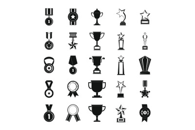 Medal award icon set, simple style