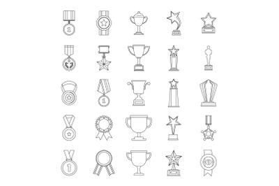 Medal award icon set, outline style