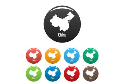 China map in black set vector simple