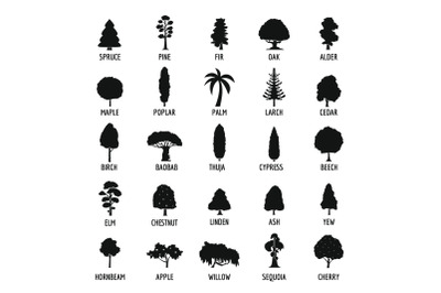 Tree icons set, simple style