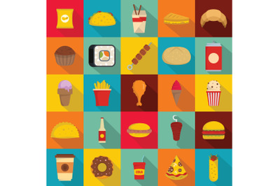 Fast food icons set, flat style