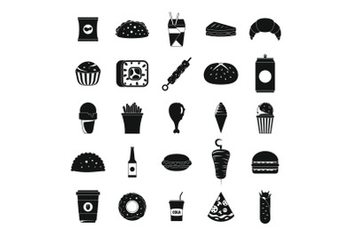 Fast food icons set, simple style