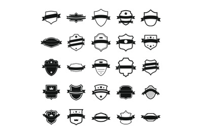 Shield badge icons set, simple style