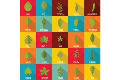 Leaf icons set, flat style