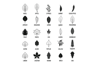 Leaf icons set, simple style