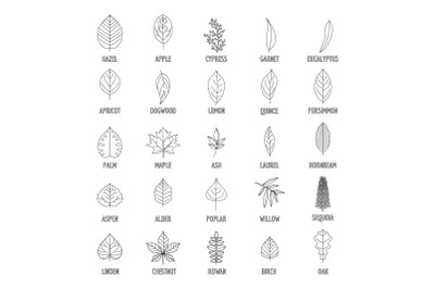 Leaf icons set, outline style