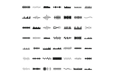 Sound wave icons set, simple style