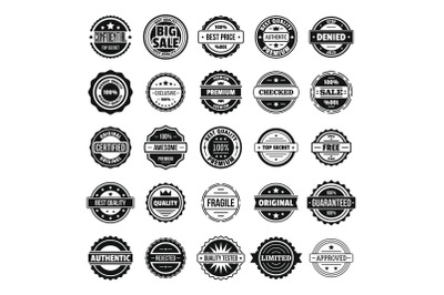 Vintage badges and labels icons set, simple style