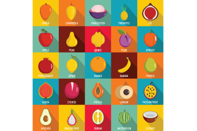 Fruits icons set, flat style