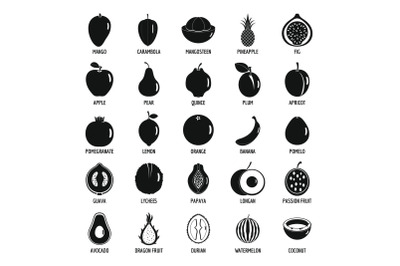 Fruits icons set, simple style