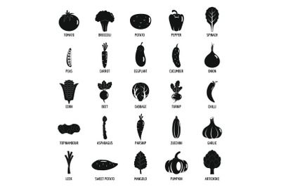 Vegetables icons set, simple style