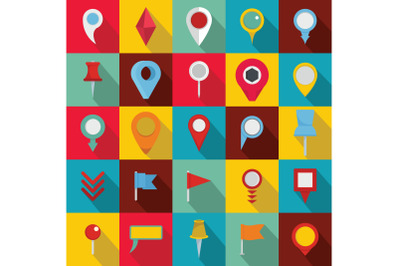 Map pointer icons set, flat style