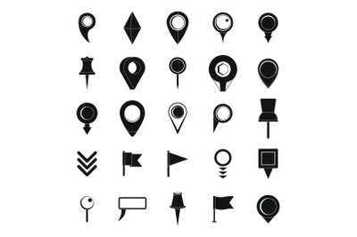 Map pointer icons set, simple style