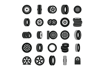 Tire icons set, simple style