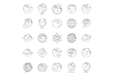 Globe Earth icons set, outline style