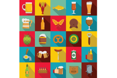 Beer icons set, flat style