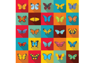 Butterfly icons set, flat style