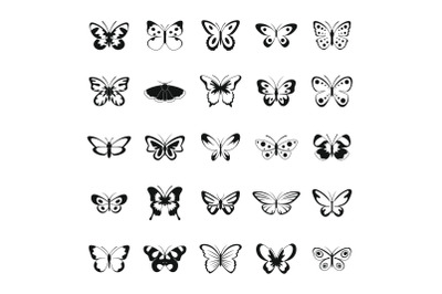 Butterfly icons set, simple style