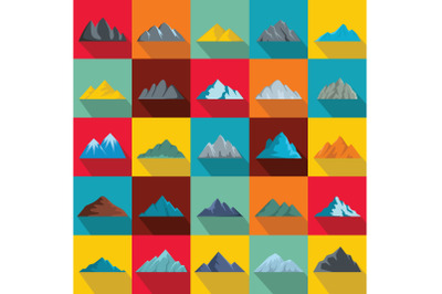 Mountain icons set, flat style