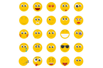 Smile icon set isolated, flat style
