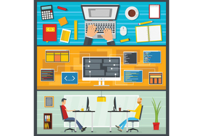 Development site banner horizontal set, flat style
