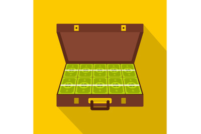 Suitcase money icon, flat style