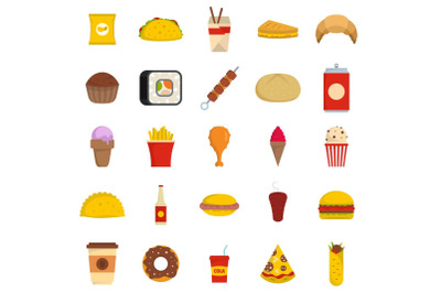 Fast food icons set, flat style