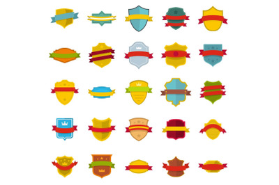 Shield badge icons set, flat style