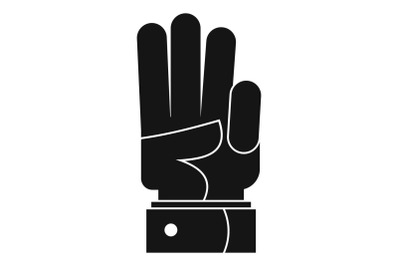 Hand three icon, simple black style