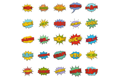 Comic sound icons set, flat style