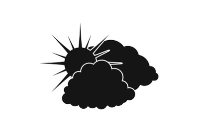 Dark cloudy sun icon, simple black style