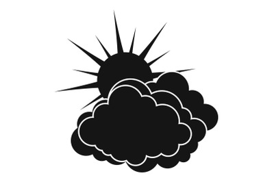 Blue cloudy sun icon, simple black style