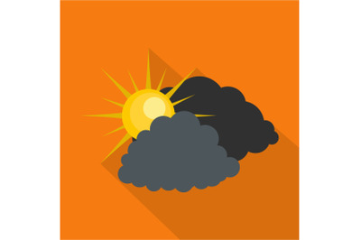 Dark cloudy sun icon, flat style