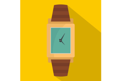 Wristwatch wood icon, flat style