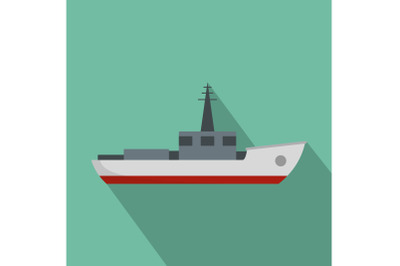 Ship fishing icon, flat style