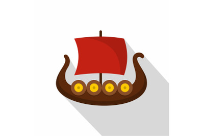 Ship viking icon, flat style