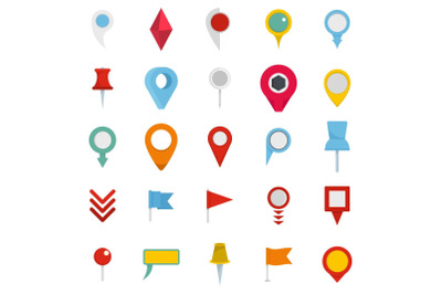 Map pointer icons set, flat style