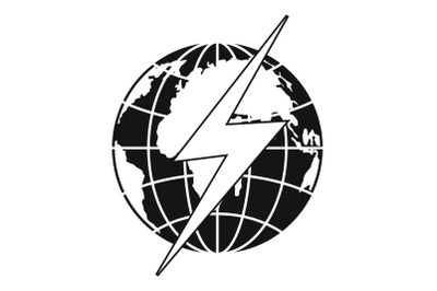 Lightning on earth icon, simple style.