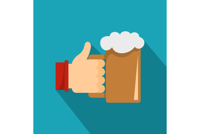 Beer in hand icon, flat style.